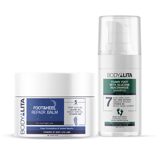 BodyLita Ultra Effective Foot Care Set, FoamyFoot Foot Shampoo + Foot & Heel Repair Balm, 2-Piece Bundle