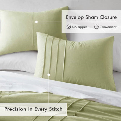 Twin/Twin XL Microfiber Pleated Lightweight Soft Comforter Set in Sage Green