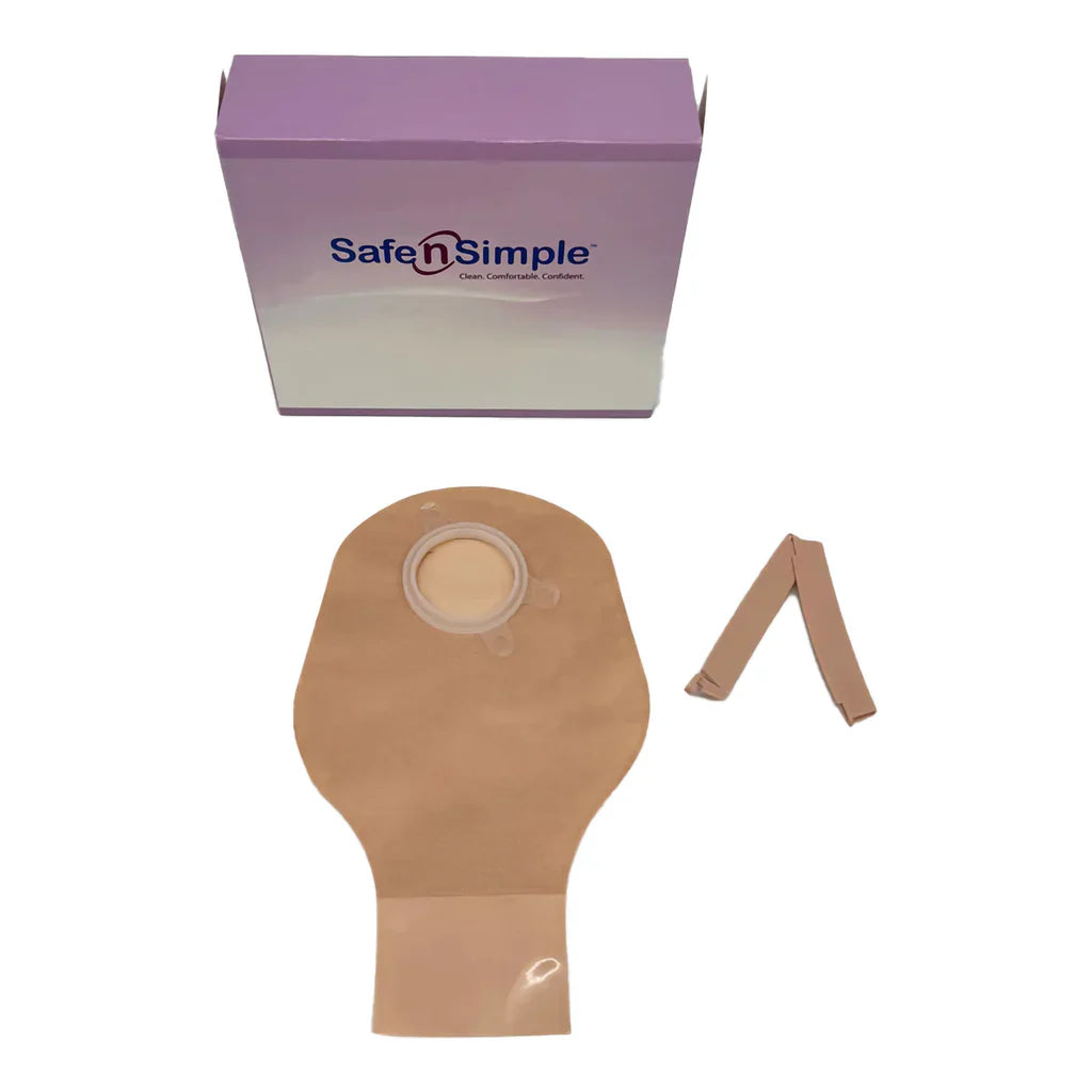 Safe N Simple 9" Drainable 2-Piece Pouch Beige, Flange with Belt Tabs and One Curved Tail Closure (80 Count)