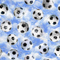 Blue Soccer Balls in Nets Fitness Fanatic 44"/45" Fabric Per Yard