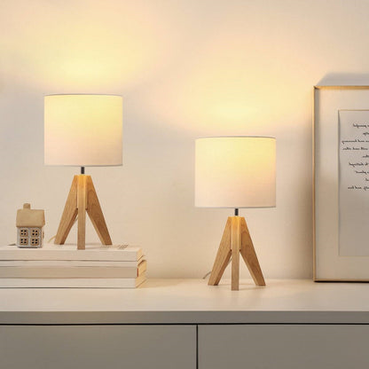 Set of 2 - Scandinavian Style Tripod Desk Lamp with White Linen Drum Shade