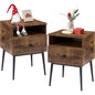 Set of 2 - Mid Century Modern Side Table Nightstand in Brown Black Wood Finish