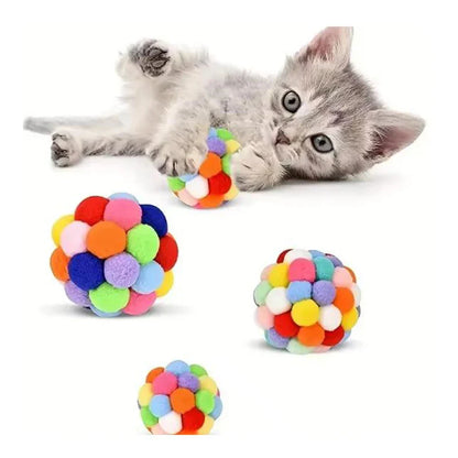 Plush Pompom Bell Ball Cat Toy — Bouncy Interactive Pet Toy (Random Color)