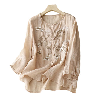ZOMAXIUJEE Loose Fit Embroidered Blouse - Full Sleeve