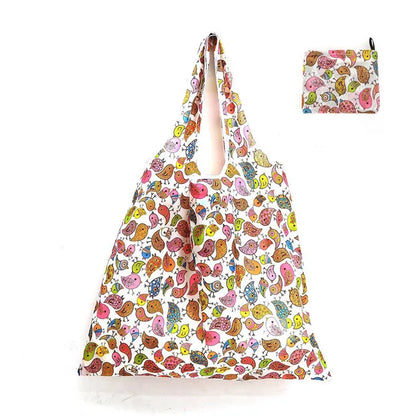 Foldable Reusable Grocery Tote Bag, Lemon Print Eco-Friendly Travel & Beach Pouch