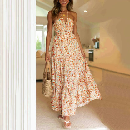 Women's Sleeveless V-Neck Casual Maxi Dress – Solid Color Spaghetti Strap A-Line Summer Dress