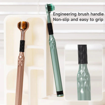 3-Sided Toothbrush for Adults - Soft Bristles, Tongue Cleaner, 2-Pack