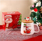 Christmas Tree Ceramic Mug with Lid and Spoon, Holiday Coffee & Tea Gift