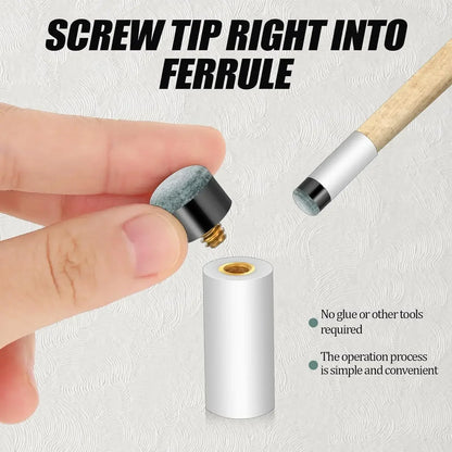 5/10-Pack 12mm Screw-On Pool Cue Tips with Ferrules — Leather Billiard Cue Tip Replacements