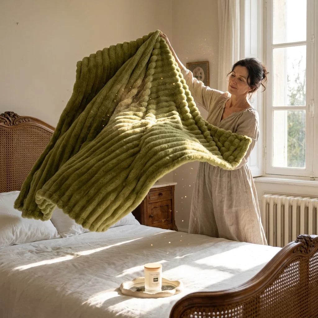 Ribbed Fleece Throw Blanket – Soft & Warm for Bed, Sofa & Home
