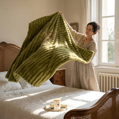 Ribbed Fleece Throw Blanket – Soft & Warm for Bed, Sofa & Home
