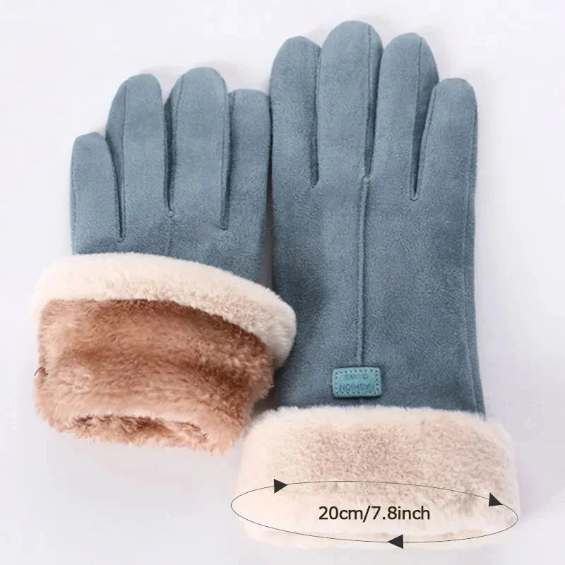 Women’s Furry Winter Gloves - Wrist-Length Full-Finger Touchscreen Mittens for Outdoor Sports
