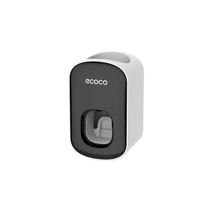 Automatic Wall-Mounted Toothpaste Dispenser with Toothbrush Holder — Suction Adhesive, Black/Gray