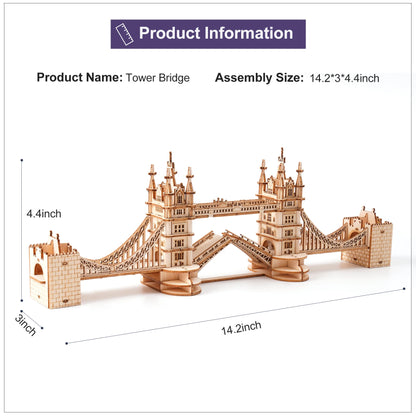 Rolife Tower Bridge 3D Wooden Puzzle – 113-Piece DIY Model Kit, LED Compatible, Gift for Adults & Teens (TG412)