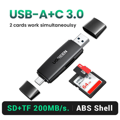 USB 3.0 & USB-C SD/MicroSD Card Reader - 2-in-1 USB-A/Type-C Memory Card Adapter, SD/TF, 5Gbps Fast Transfer