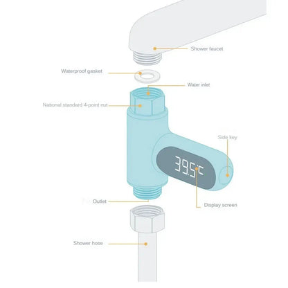 LED Display Shower Water Thermometer Self Powered