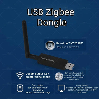 Zigbee 3.0 USB Dongle With Antenna Smart Home Wireless Universal Zigbee Gateway Hub Support Home Assistant Zigbee 2MQTT ,OpenHAB