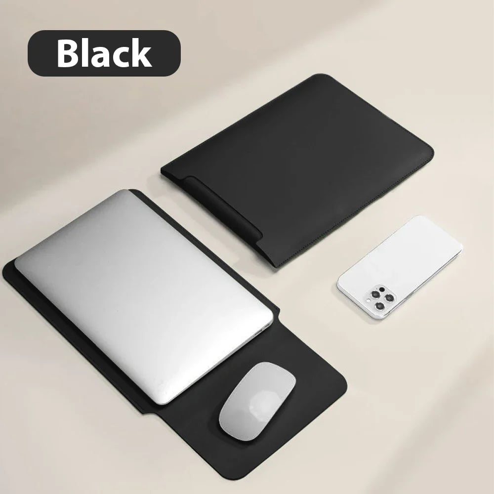 Waterproof PU Laptop Sleeve 11–16 Inch with Convertible Mouse Pad