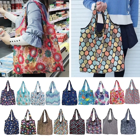 Large Foldable Reusable Shopping Tote Bag, Eco Grocery & Beach Shoulder Bag, Packable Polyester