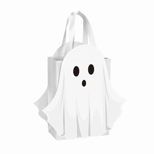 Halloween White Paper Gift Bag, Ghost Design, 15 × 21 × 8cm