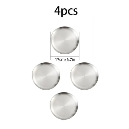 4pcs stainless steel silver plates, Korean style grilled meat plates, household circular trays, bone plates, cake plates