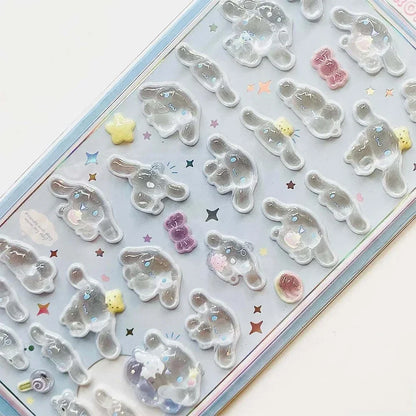 Cute Anime Hellokitty Kuromi Cinnamoroll 3D Sanrio Stickers Transparent Jelly Crystal Decorative Sticker Phone Case DIY Kids Toy