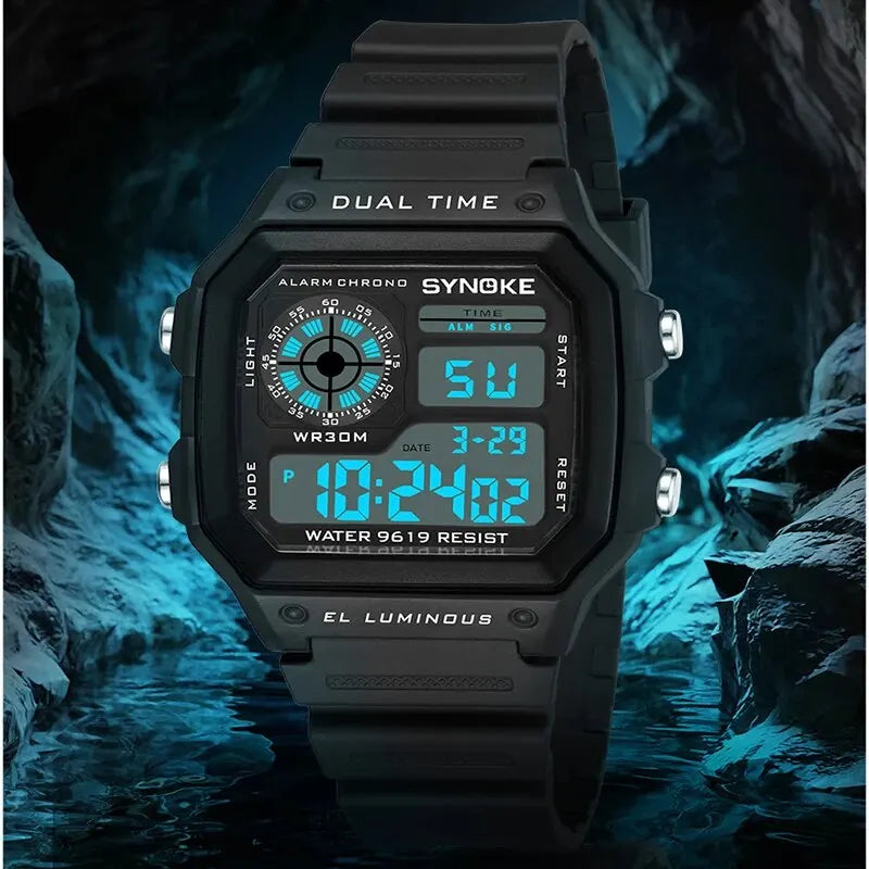 Unisex Digital Sports Watch 44mm Waterproof 3ATM LED Backlight Alarm Stopwatch