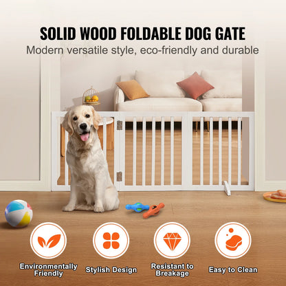 Freestanding Wood Pet Gate — Foldable 3-Panel Expandable Dog Barrier, 60 in (153 cm)