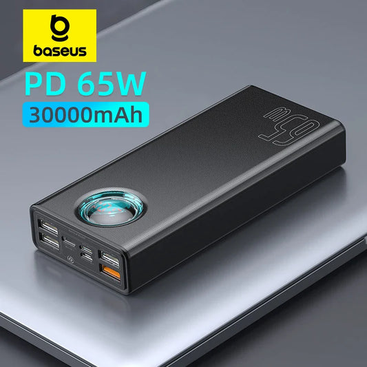 65W 30000mAh USB-C Power Bank PD Quick Charge Portable Charger with Digital Display & Built-in Cables for Smartphone and Laptop