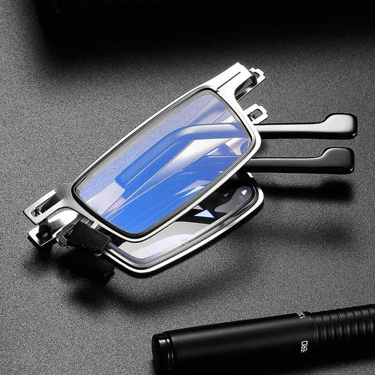 Foldable Stainless Steel Reading Glasses HD Anti-Blue Light Portable Unisex Clear Lenses