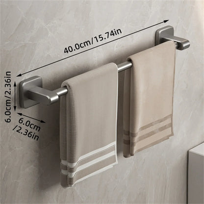 Self-Adhesive Double Towel Bar No-Drill Bathroom Towel Rack White/Gray