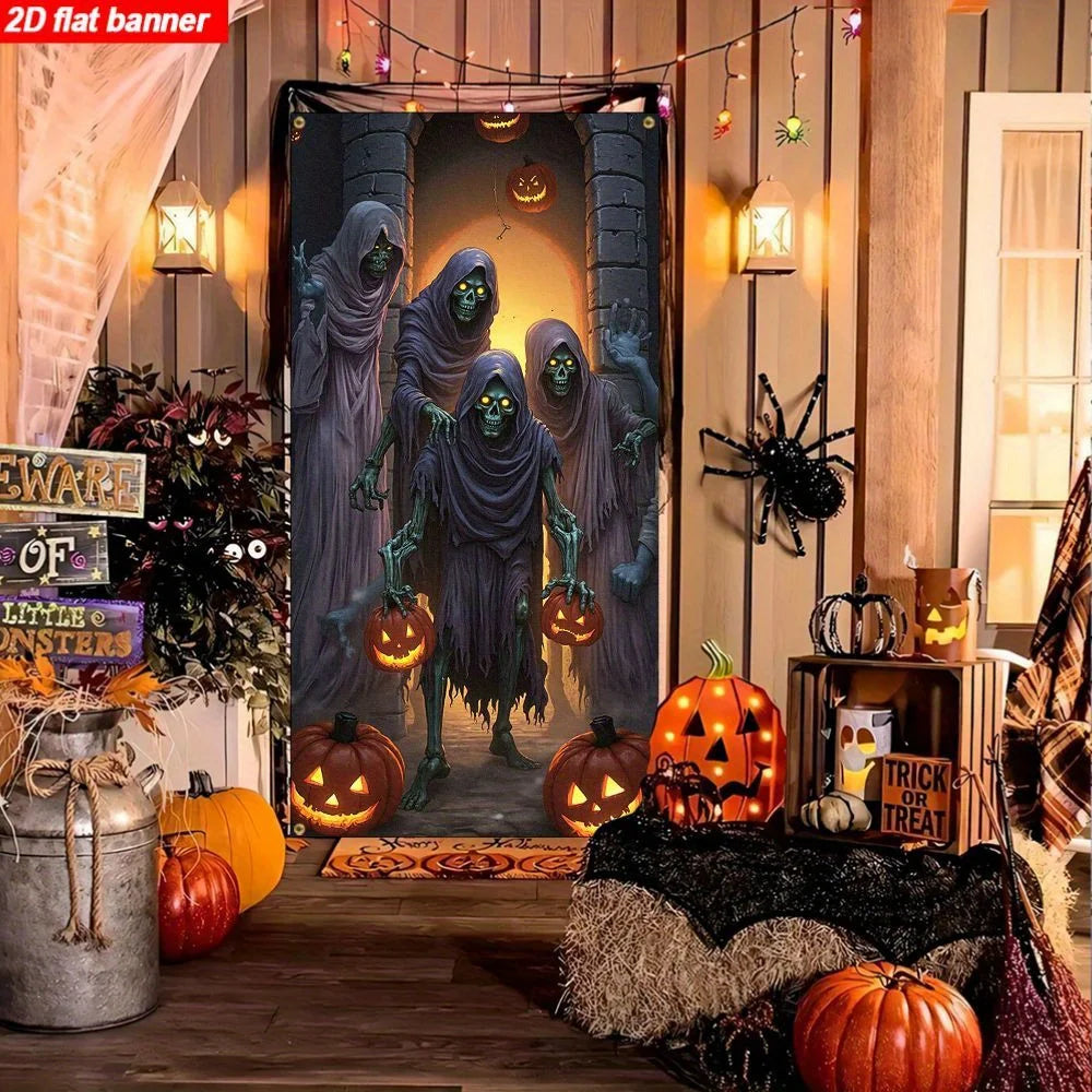Printed Halloween Ghost Skull Pumpkin Banner - 2 Sizes