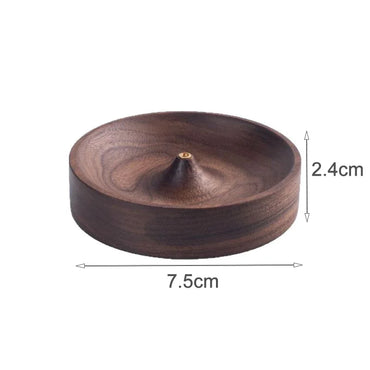 Black Walnut Solid Wood Incense Burner - Handmade Round Incense Stick Holder & Agarwood Tray for Tea Ceremony Home Decor
