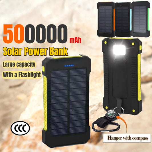 Waterproof Solar Power Bank 50,000/100,000/200,000mAh Dual USB PD 20W & 120W Fast Charge Portable Charger with LED Display & Flashlight for Camping & Travel