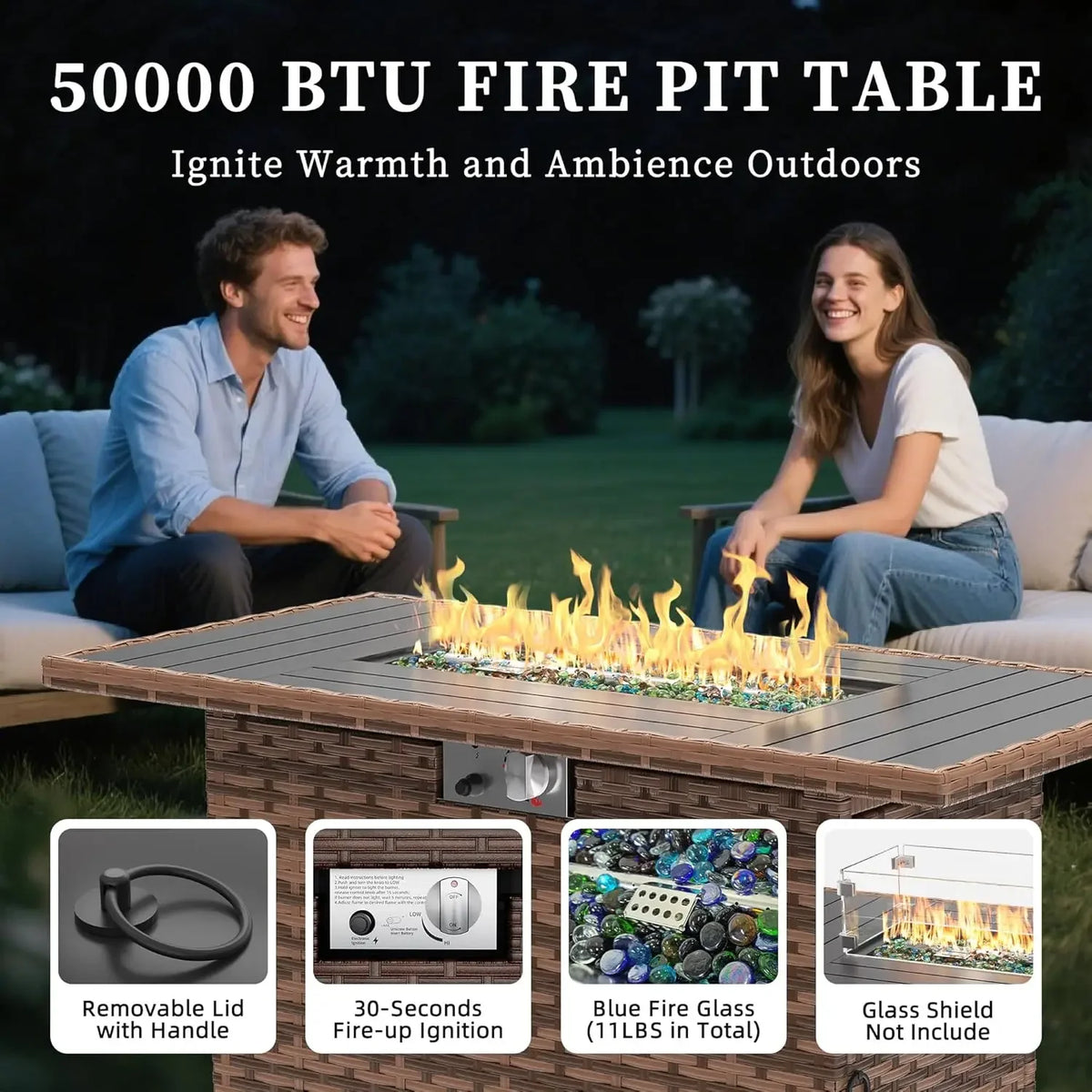 Furniture Set with Fire Pit Table, 8 Piece Sectional Sofas, All-Weather Wicker Conversation for Garden, Backyard,, Customized