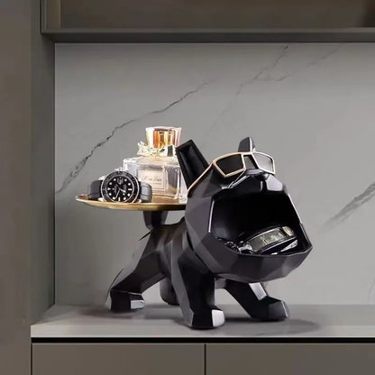 Resin Cool Bulldog Crafts bully Dog Butler With Tray For Key Holder Storage Jewelries Animal Room Home Decor Statue   Sculptu