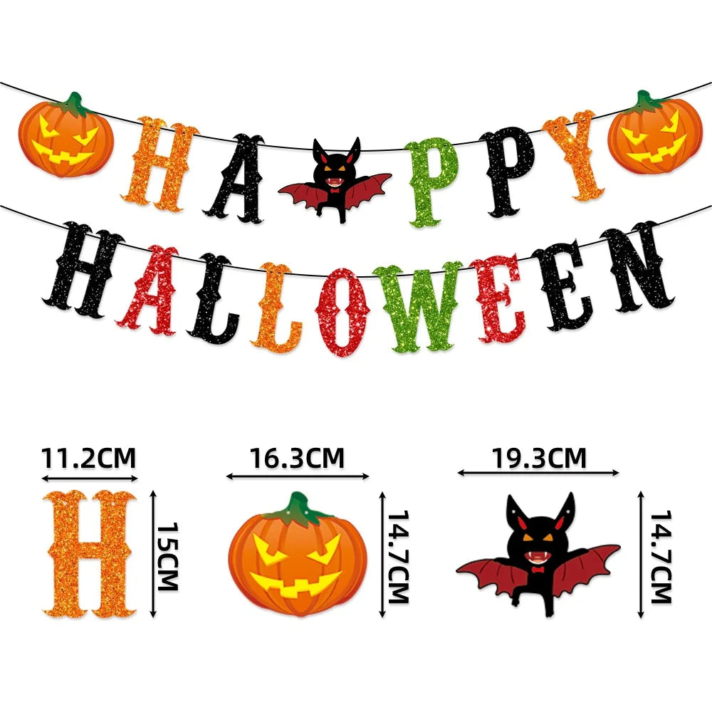 Halloween Triangle Banner & Spiral Hanging Props Set – Paper Flag Garland with Swirl Decorations for Party, Ghost Festival & DIY Venue Decor – 3 Designs
