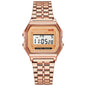Rose Gold Retro Digital LED Women's Watch - Rectangular 32mm Case, Water-Resistant 3ATM