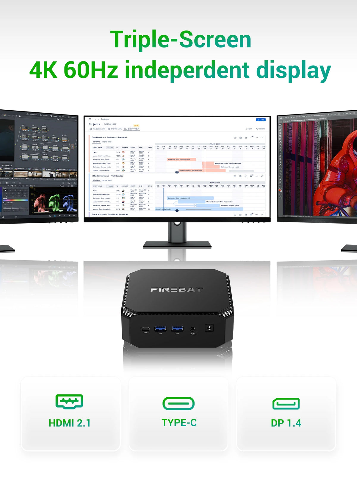 Firebat A6 Mini PC - AMD Ryzen 7 7735HS / R7 6800HS, 8-Core, 16GB LPDDR5, 512GB SSD, Triple 4K, 2.5G LAN, Wi-Fi 6, 470g, Windows 11