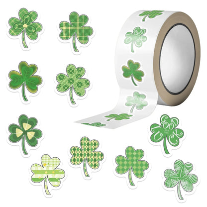 500PCS Green Roll Stickers Cartoon Clover Decorative Notebook Stationery Reward Waterproof Stickers