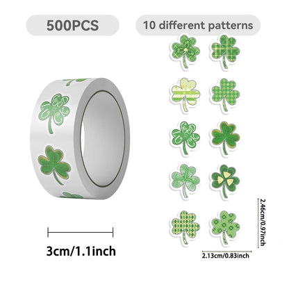500PCS Green Roll Stickers Cartoon Clover Decorative Notebook Stationery Reward Waterproof Stickers