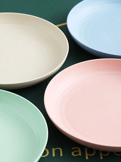 4-Pack Wheat Straw Dinner Plates – Lightweight Unbreakable Reusable, Microwave & Dishwasher Safe