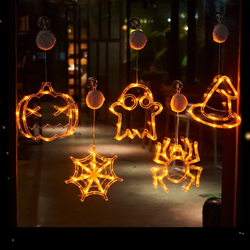 Halloween Window Light with Suction Cup – Battery-Operated Pumpkin & Ghost Hanging Decor for Home, Door & Window Display – 7 Designs