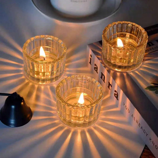 2-Pack Clear Glass Tealight Candle Holders – Small Mini Candlestick Table Centerpiece for Wedding, Home & Party