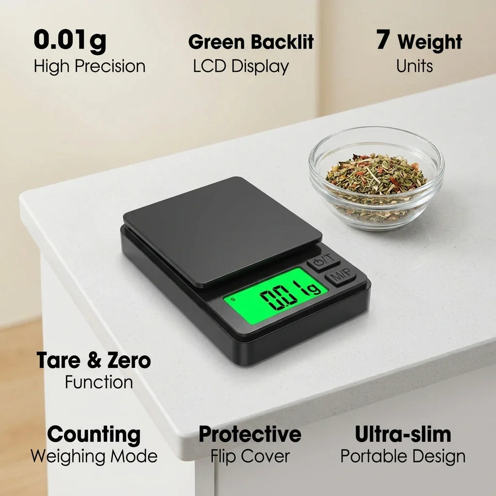 High Precision 0.01g Digital Jewelry Pocket Scale Mini Weighing Scale for Gems, Coins & Powders