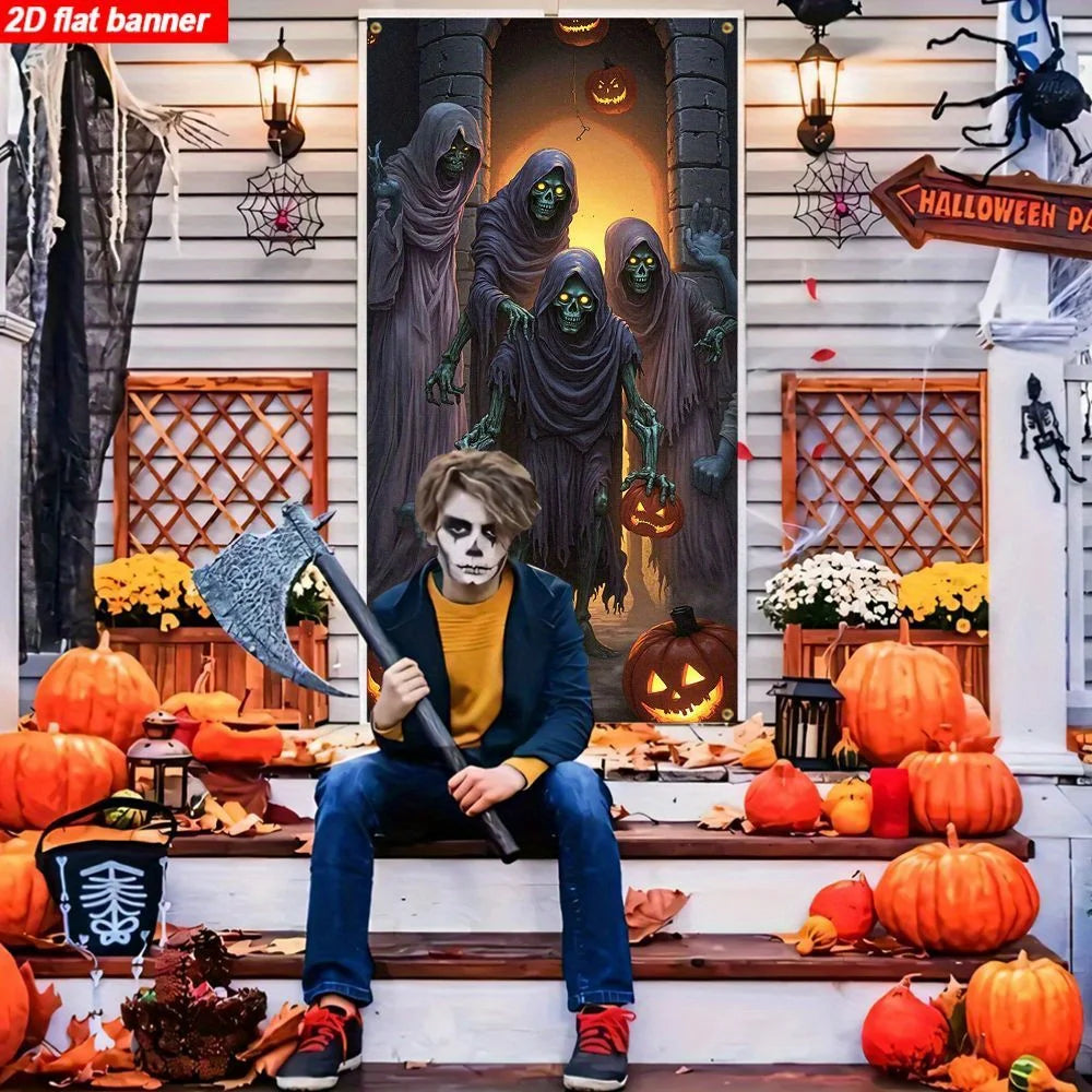 Printed Halloween Ghost Skull Pumpkin Banner - 2 Sizes