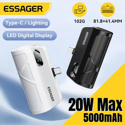 Mini Capsule Power Bank 5000mAh PD 20W USB-C & Lightning Plug Portable External Battery