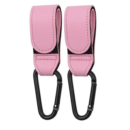 2-Pack PU Leather Stroller Hooks – Adjustable Pram Bag Hangers, Universal Diaper Bag Organizer