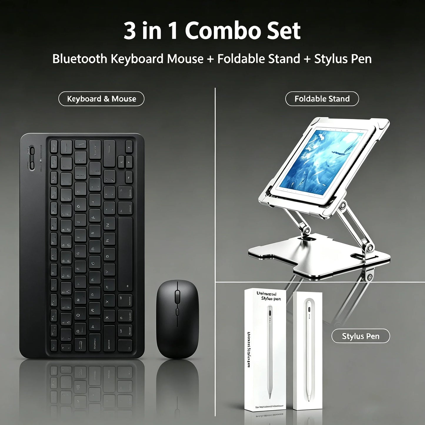 Bluetooth Wireless Keyboard and Mouse Combo Portable Mini Rechargeable for iPad Tablet Mobile Phone Android iOS Windows PC