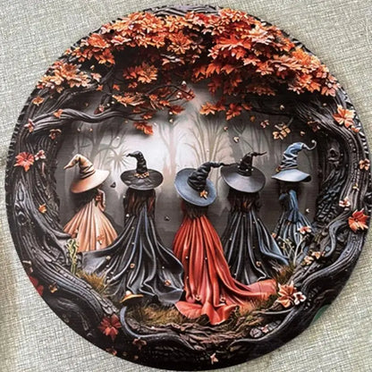 Halloween Wooden Door Sign with Witch Pattern